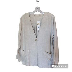 NWT Soft Surroundings Flax Blazer Jacket‎ Pleated Back Pockets Button Size Large
